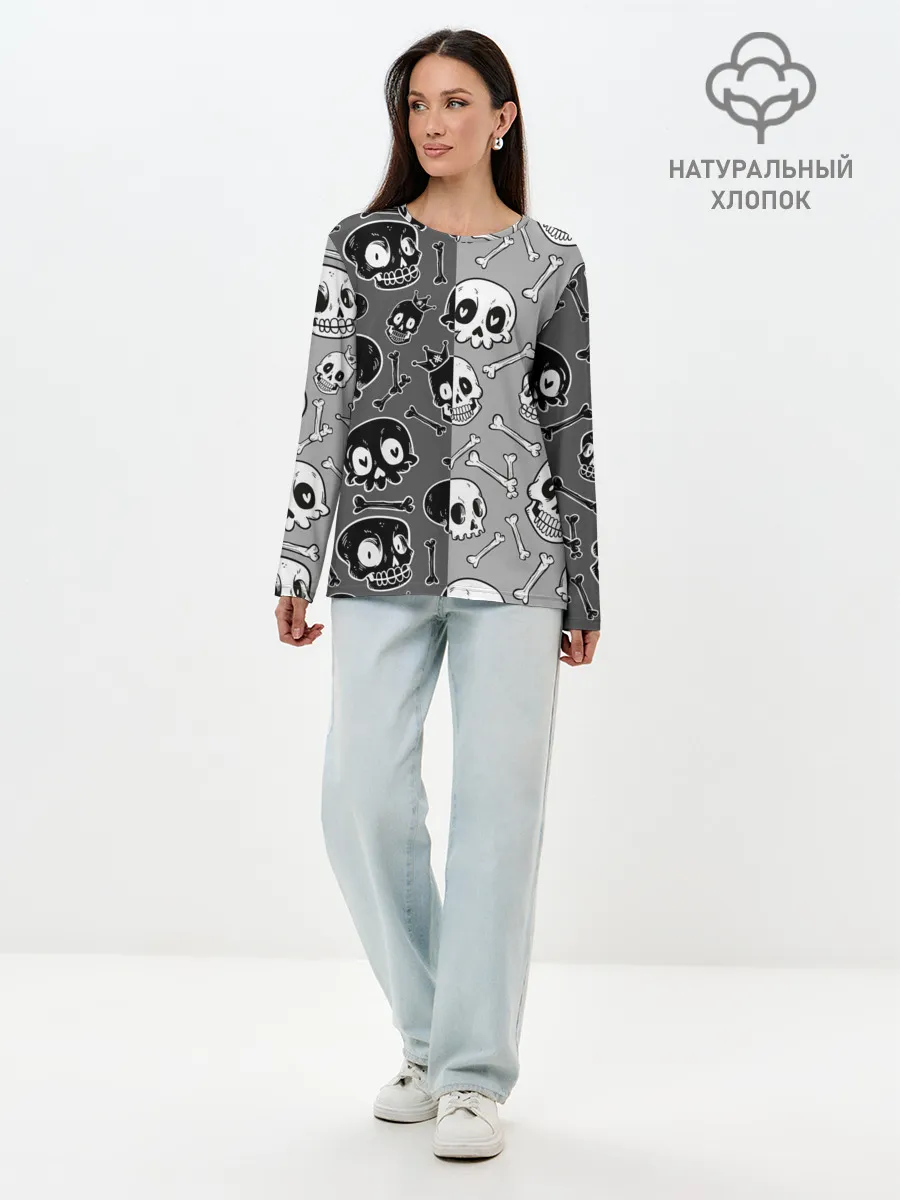 Лонгслив женский. Хлопок / Черепа