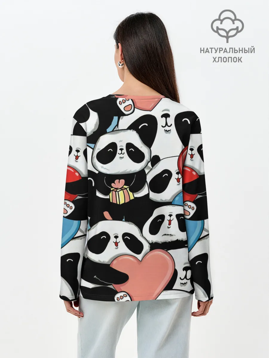 Лонгслив женский. Хлопок / Панды.