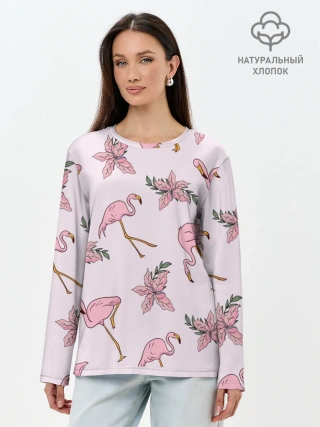 Лонгслив женский. Хлопок / Розовый фламинго