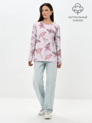 Лонгслив женский. Хлопок / Розовый фламинго