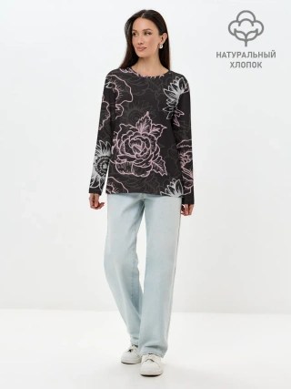 Лонгслив женский. Хлопок / Цветочный узор