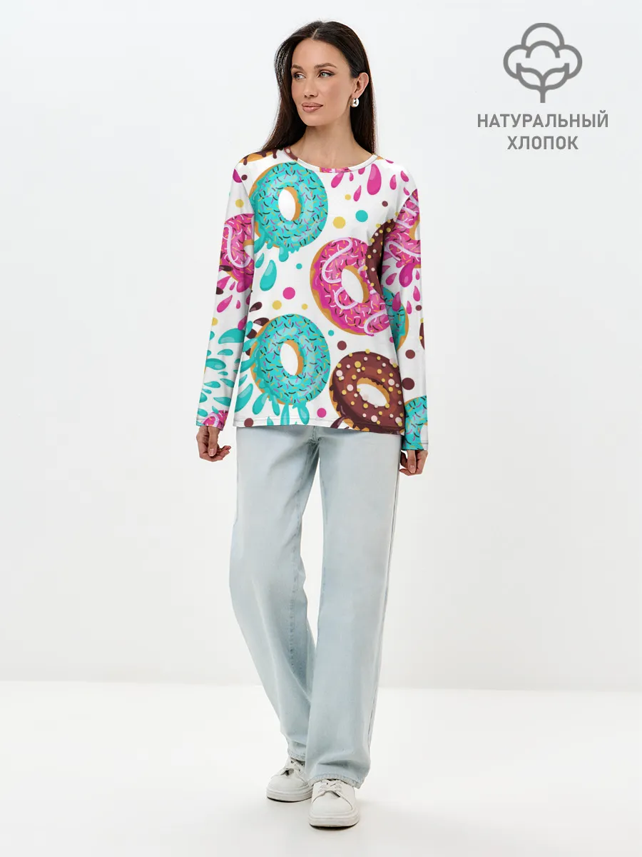Лонгслив женский. Хлопок / Любитель пончиков