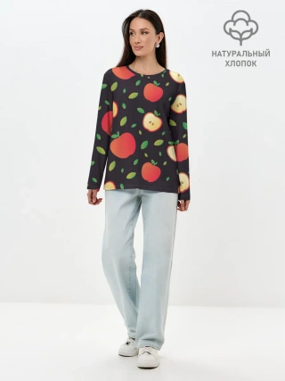 Лонгслив женский. Хлопок / Яблочный узор