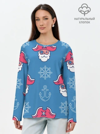 Лонгслив женский. Хлопок / Пиратский арт