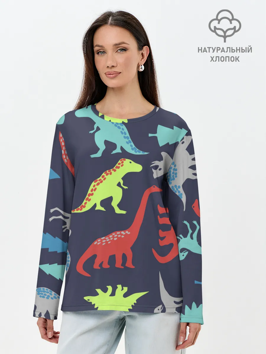 Лонгслив женский. Хлопок / Динозавры