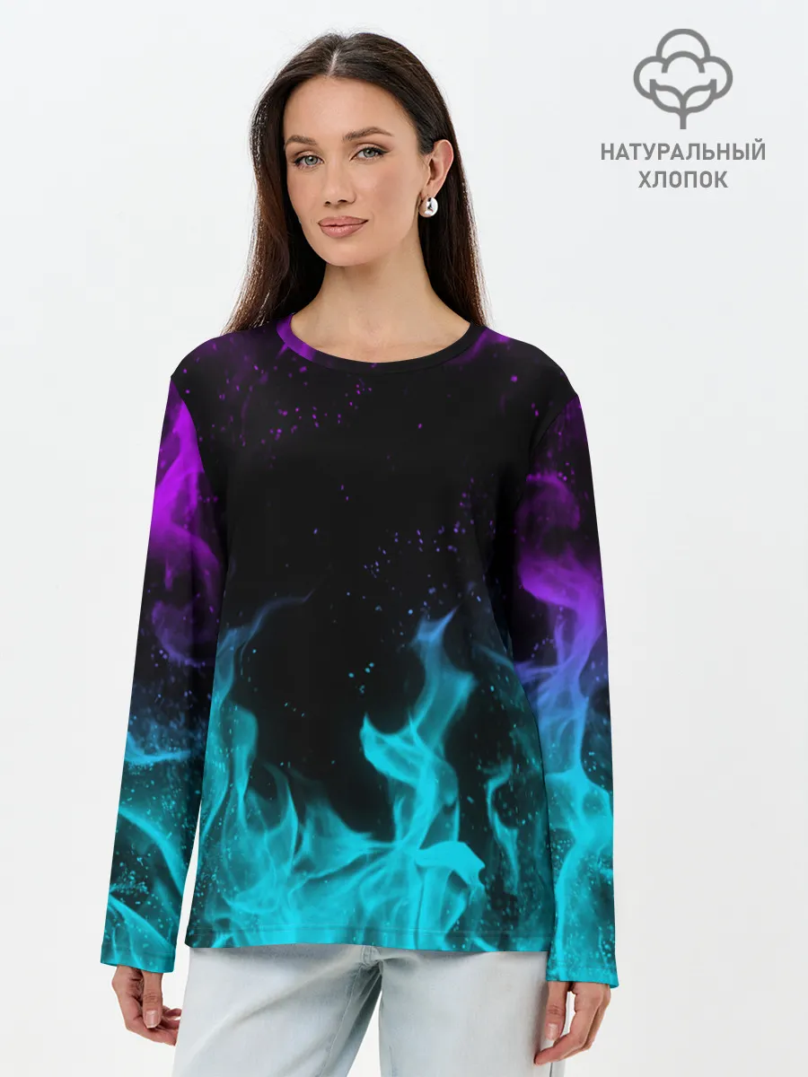 Лонгслив женский. Хлопок / НЕОНОВЫЙ ОГОНЬ | NEON FIRE