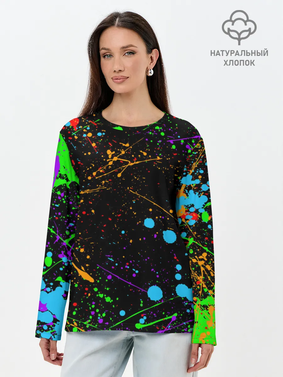 Лонгслив женский. Хлопок / БРЫЗГИ КРАСОК