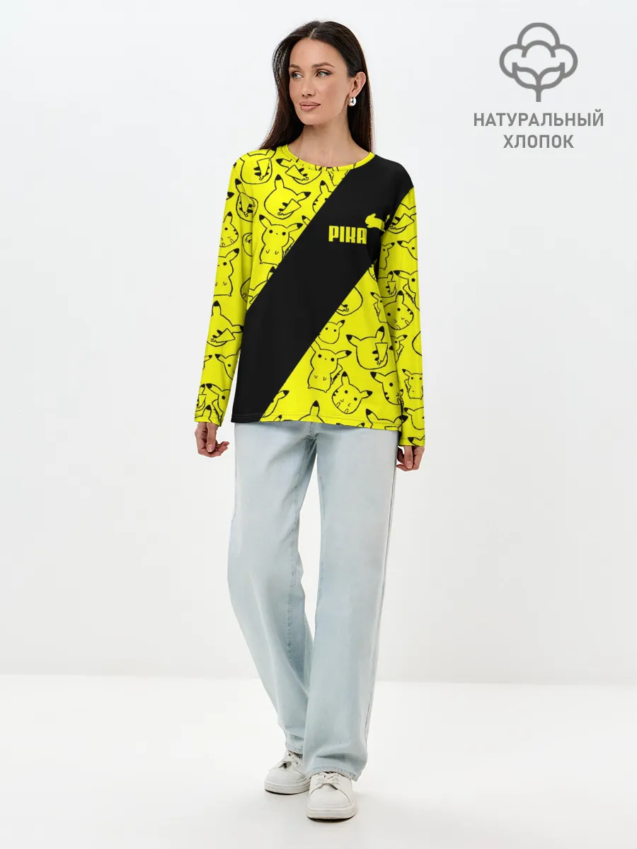 Лонгслив женский. Хлопок / Пикачу