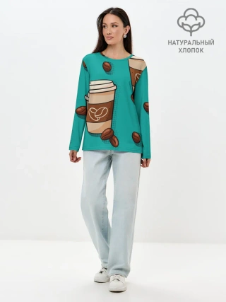 Лонгслив женский. Хлопок / Я ЛЮБЛЮ КОФЕ | I LOVE COFFEE