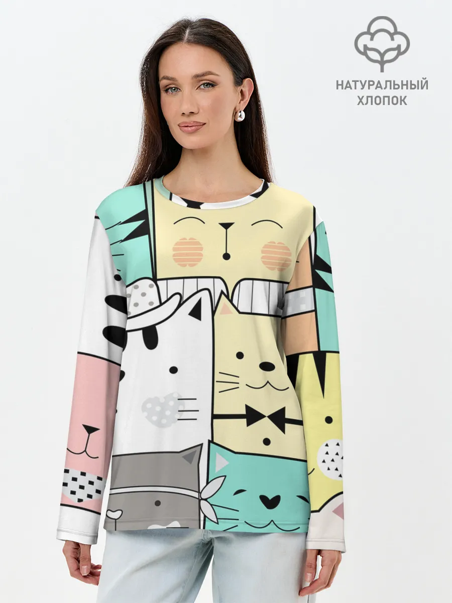 Лонгслив женский. Хлопок / ДЕЛОВЫЕ КОТЕЙКИ | ЛЮБЛЮ КОТОВ