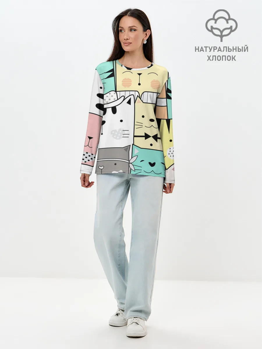 Лонгслив женский. Хлопок / ДЕЛОВЫЕ КОТЕЙКИ | ЛЮБЛЮ КОТОВ