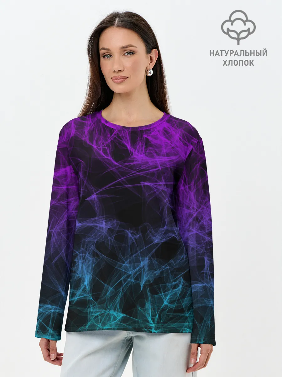 Лонгслив женский. Хлопок / NEON SMOKES STRIPES | НЕОНОВЫЕ ВОЛНЫ