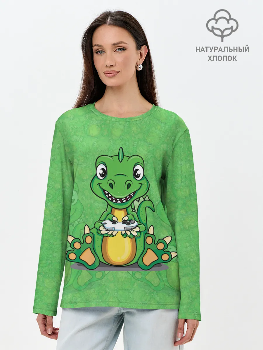 Лонгслив женский. Хлопок / Дракоша-геймер