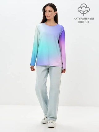 Лонгслив женский. Хлопок / небесно голубой градиентный