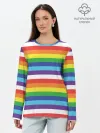 Лонгслив женский. Хлопок / Радужные полосы