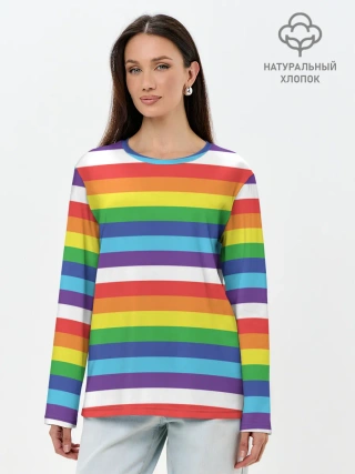 Лонгслив женский. Хлопок / Радужные полосы