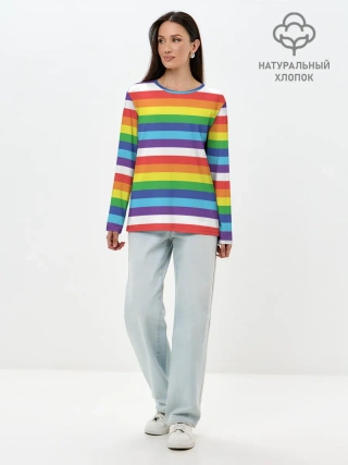Лонгслив женский. Хлопок / Радужные полосы
