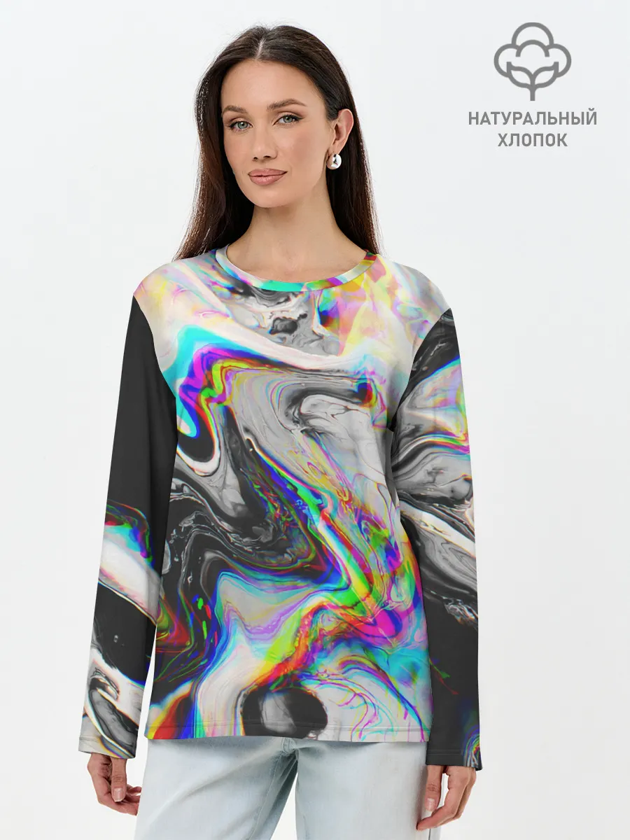Лонгслив женский. Хлопок / DIGITAL ABSTRACT GLITCH | ГЛИТЧ