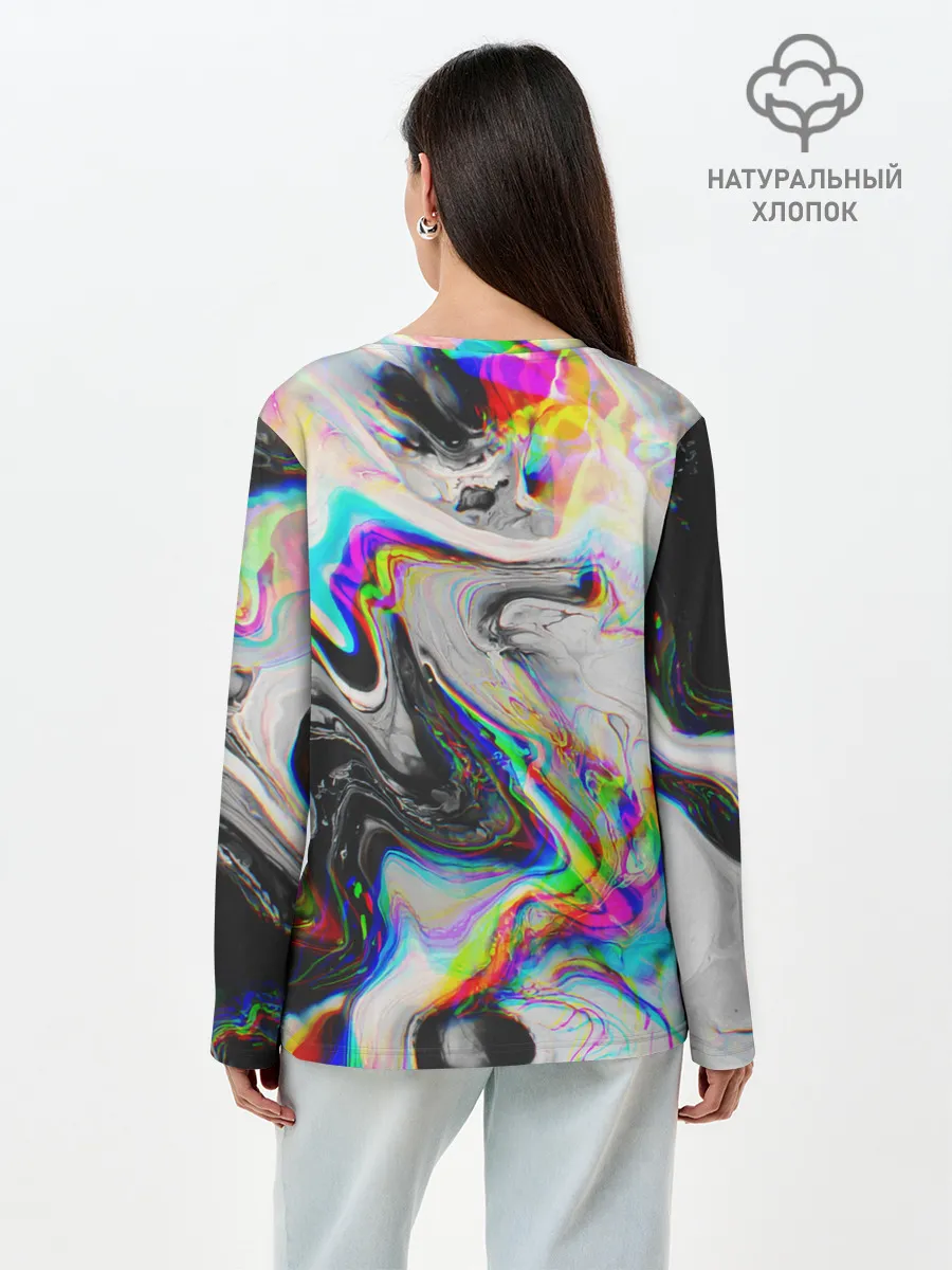 Лонгслив женский. Хлопок / DIGITAL ABSTRACT GLITCH | ГЛИТЧ