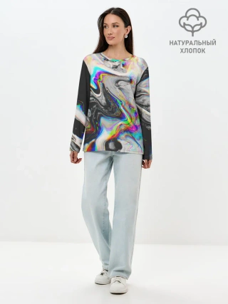 Лонгслив женский. Хлопок / DIGITAL ABSTRACT GLITCH | ГЛИТЧ