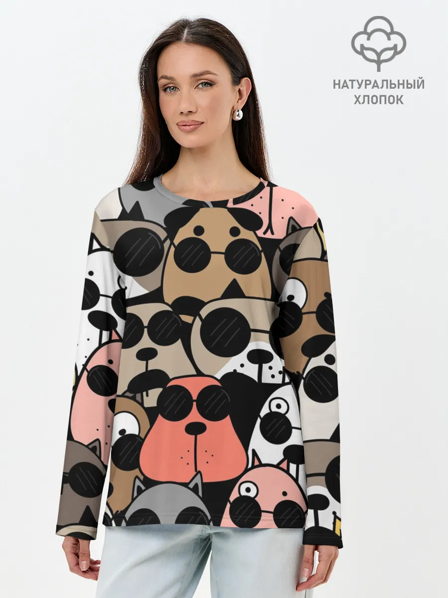 Лонгслив женский. Хлопок / Серьезные псы