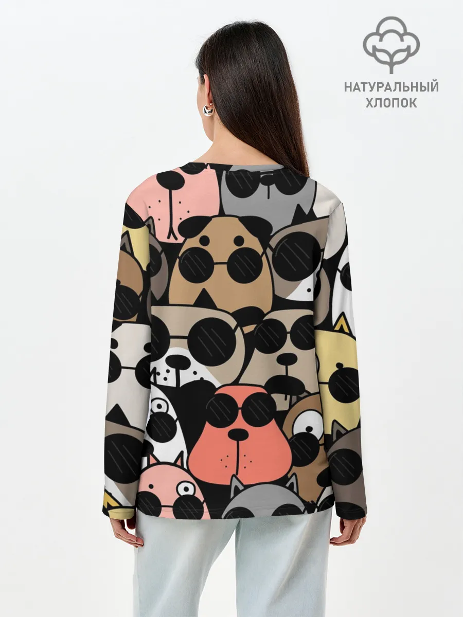 Лонгслив женский. Хлопок / Серьезные псы