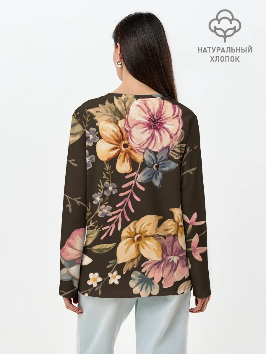 Лонгслив женский. Хлопок / цветы