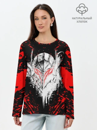 Лонгслив женский. Хлопок / Берсерк маска белая