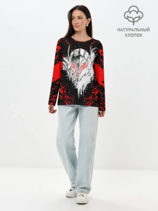 Лонгслив женский. Хлопок / Берсерк маска белая