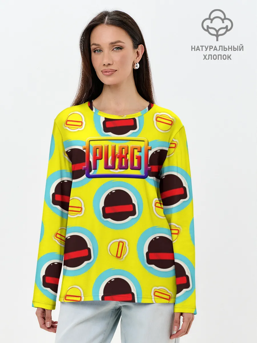 Лонгслив женский. Хлопок / PUBG | YELLOW