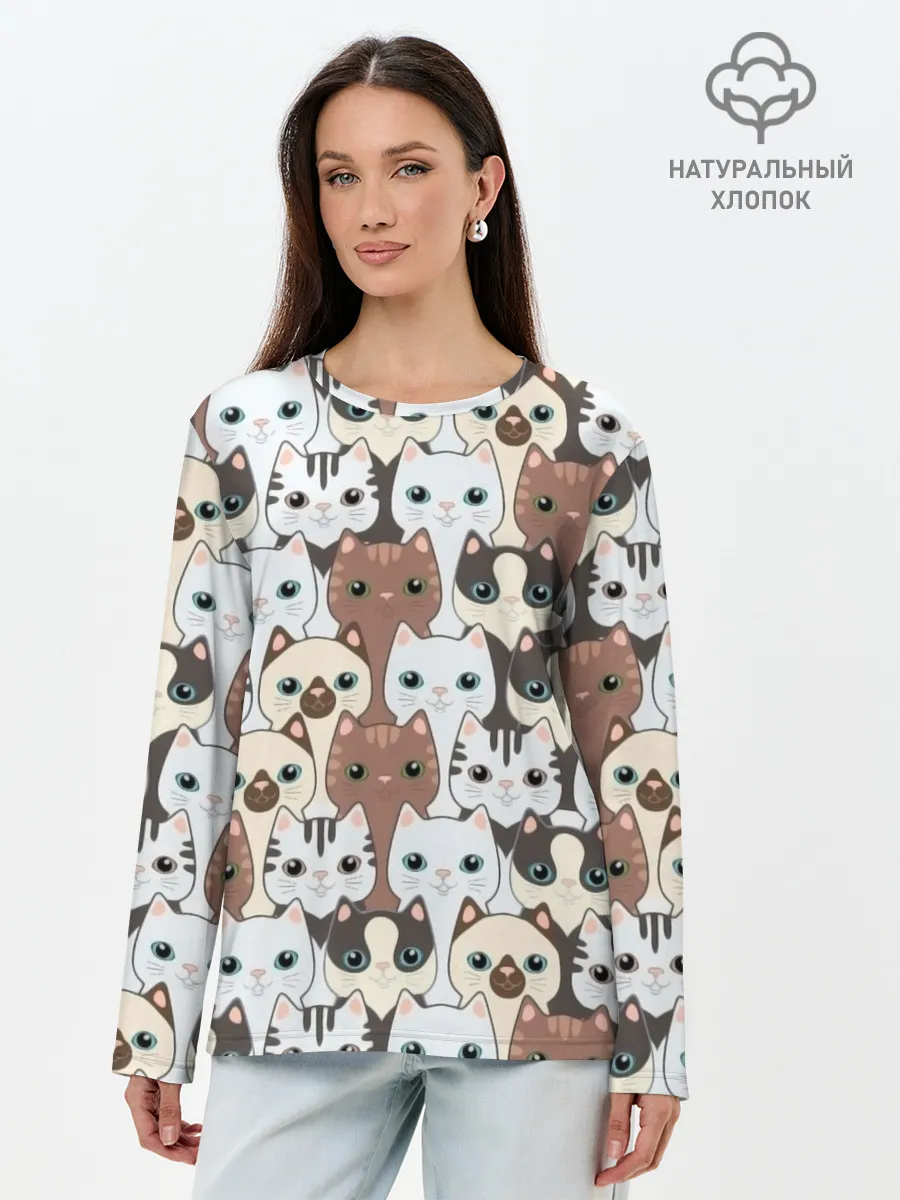 Лонгслив женский. Хлопок / Животные.