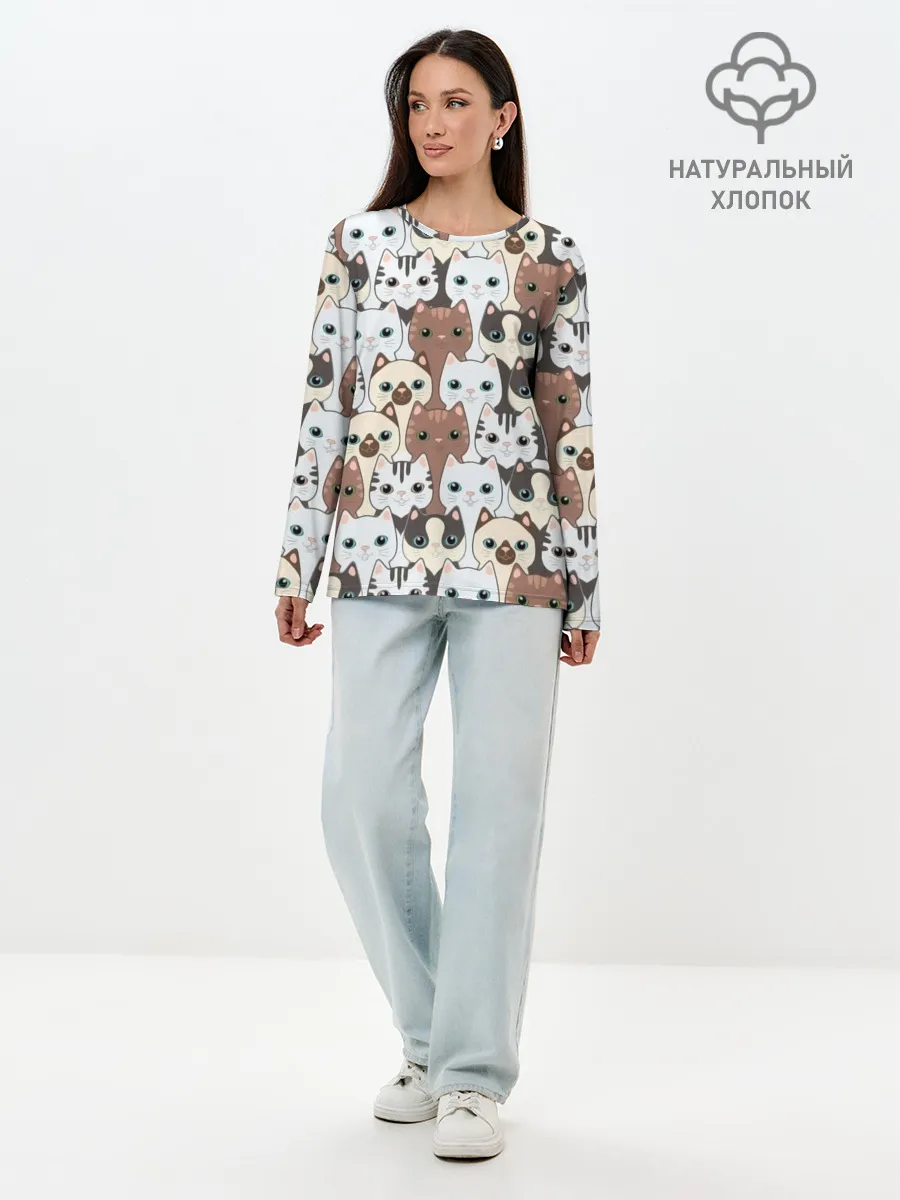 Лонгслив женский. Хлопок / Животные.