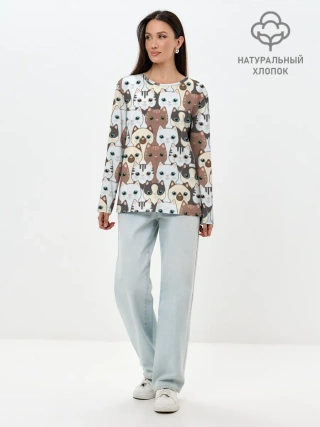 Лонгслив женский. Хлопок / Животные.