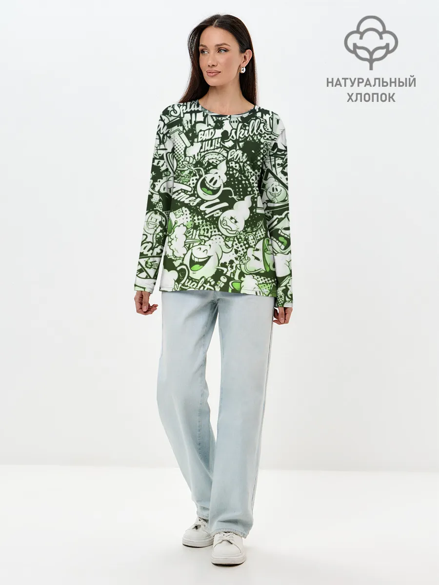 Лонгслив женский. Хлопок / Граффити