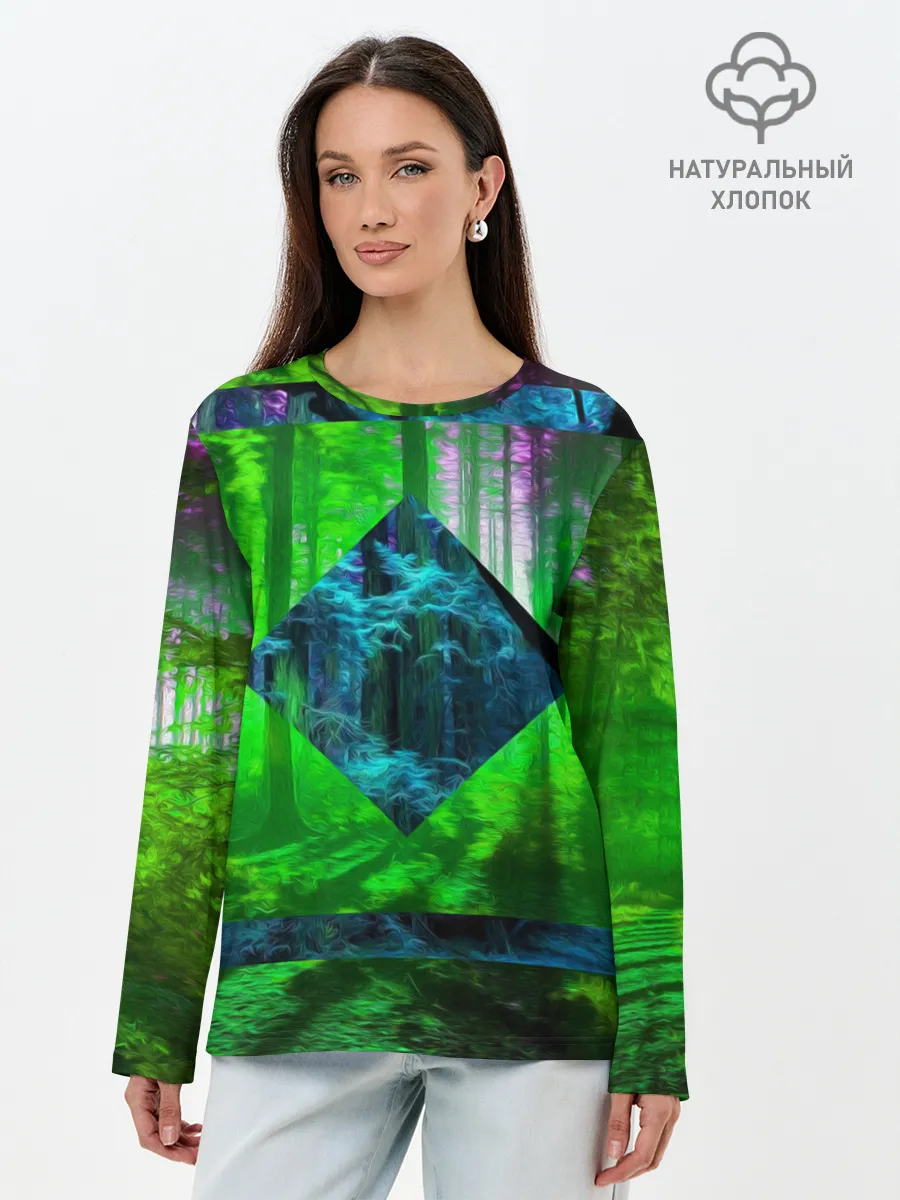 Лонгслив женский. Хлопок / ПСИХОДЕЛИЯ ЛЕСА