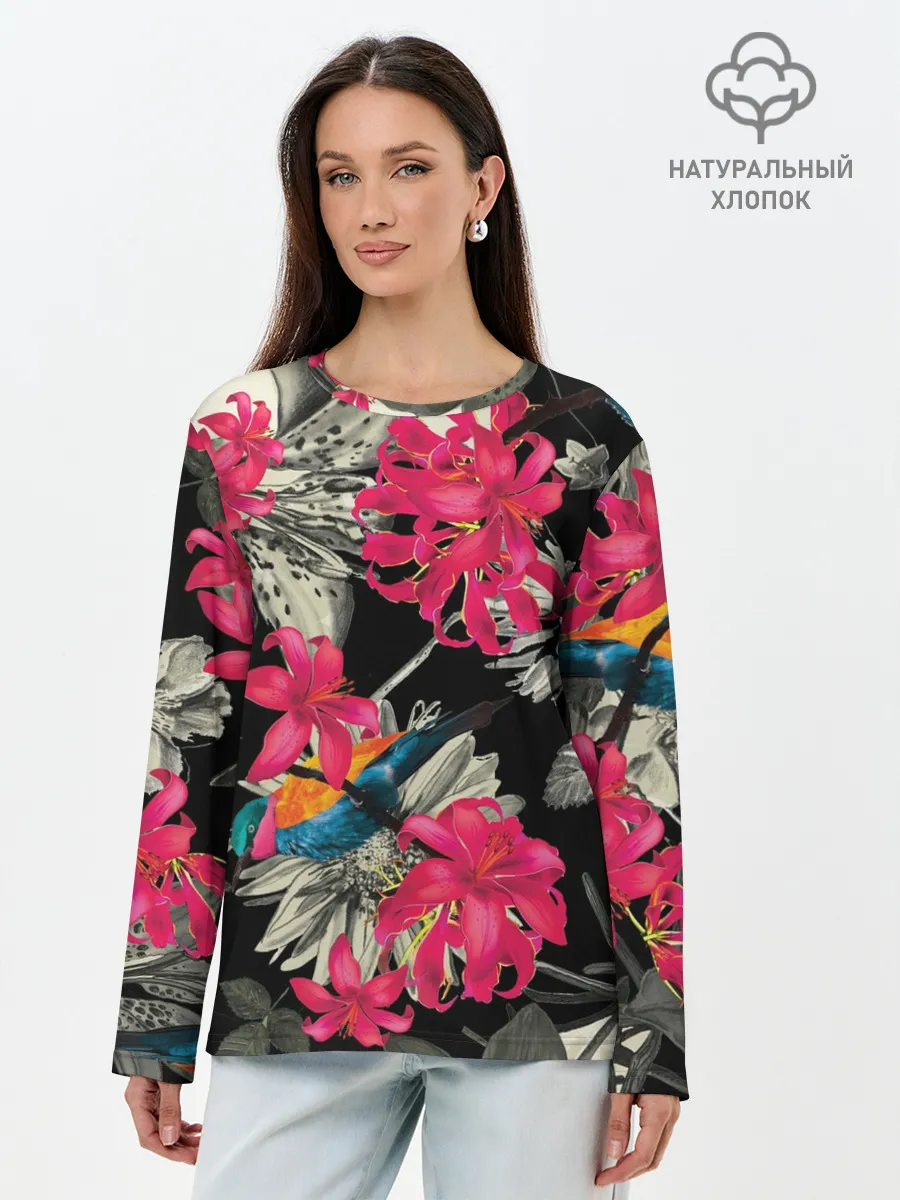 Лонгслив женский. Хлопок / Цветы