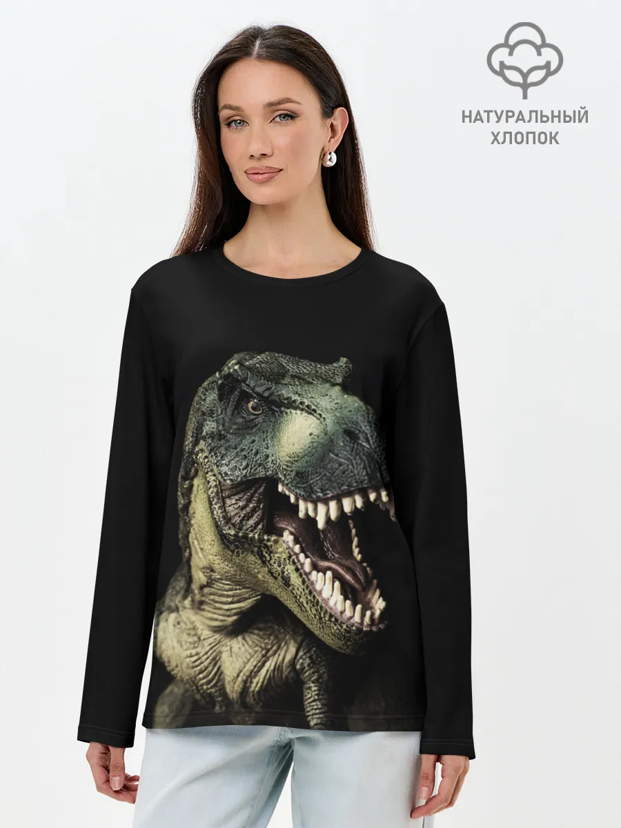 Лонгслив женский. Хлопок / Динозавр T-Rex