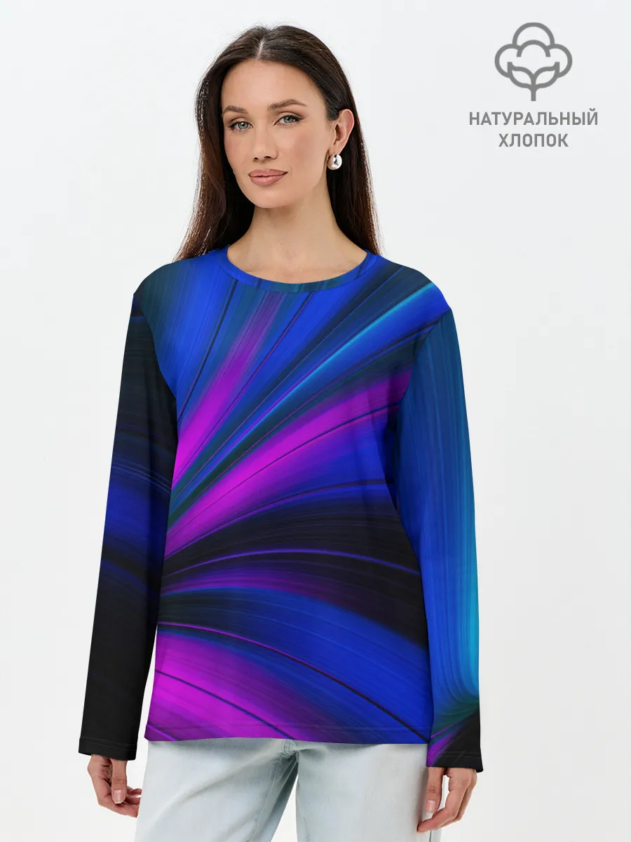 Лонгслив женский. Хлопок / НЕОНОВЫЕ ВОЛНЫ | NEON STRIPES