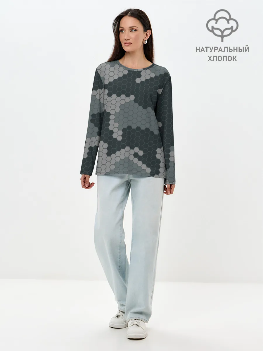 Лонгслив женский. Хлопок / КАМУФЛЯЖ СОТЫ