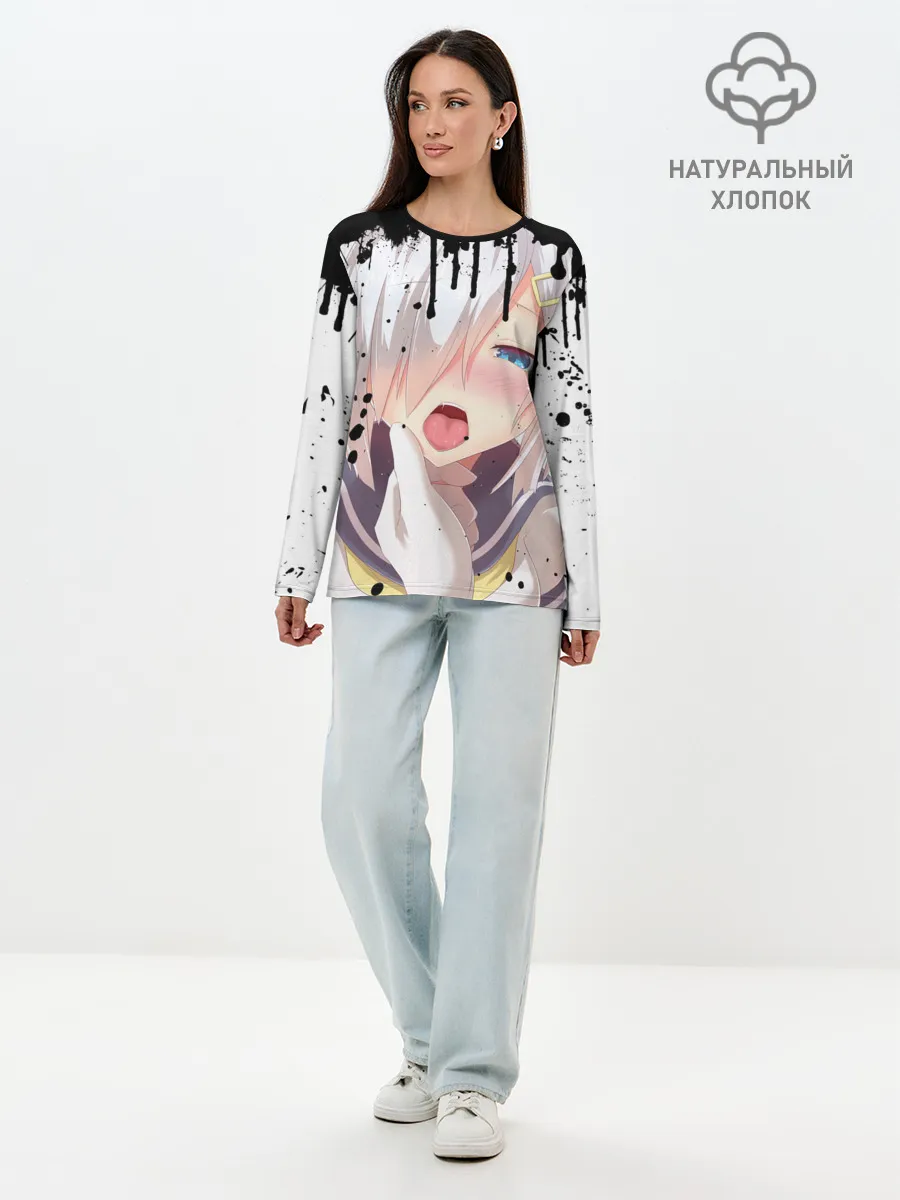 Лонгслив женский. Хлопок / Ахегао лицо в цвете