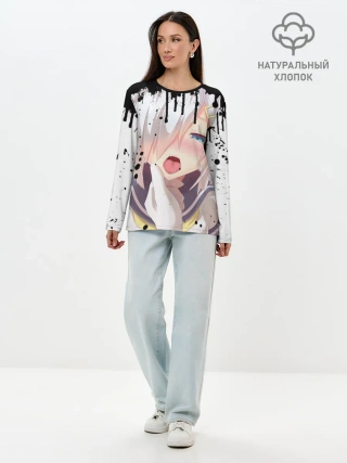 Лонгслив женский. Хлопок / Ахегао лицо в цвете