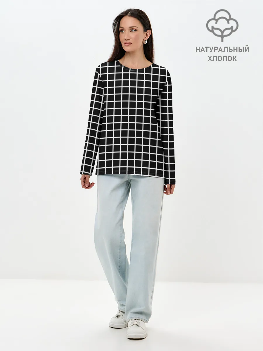 Лонгслив женский. Хлопок / Клечатая