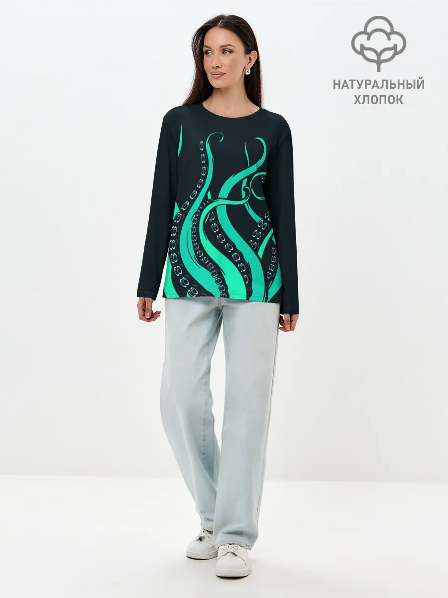 Лонгслив женский. Хлопок / Щупальца осьминога