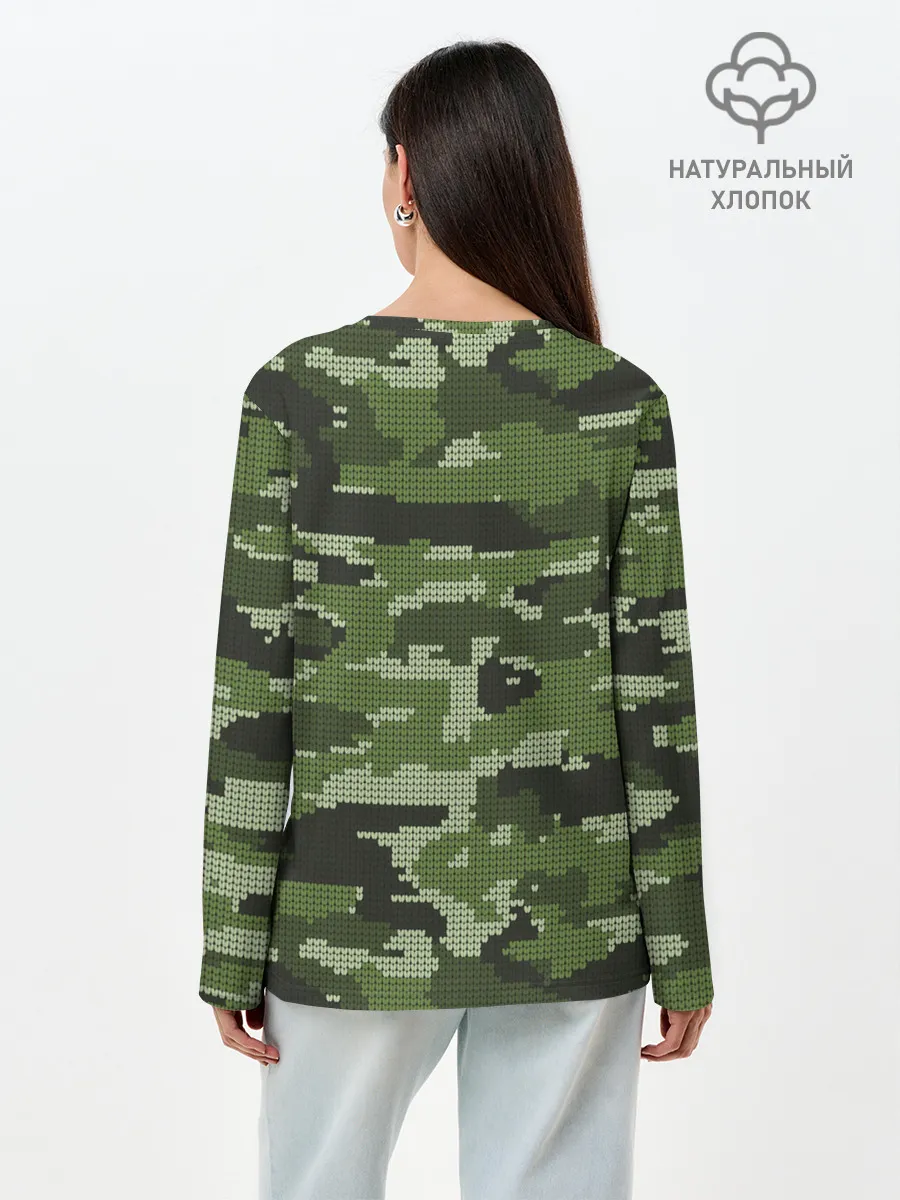 Лонгслив женский. Хлопок / ВЯЗАННЫЙ КАМУФЛЯЖ