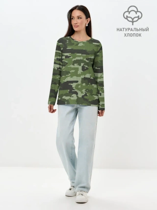 Лонгслив женский. Хлопок / ВЯЗАННЫЙ КАМУФЛЯЖ
