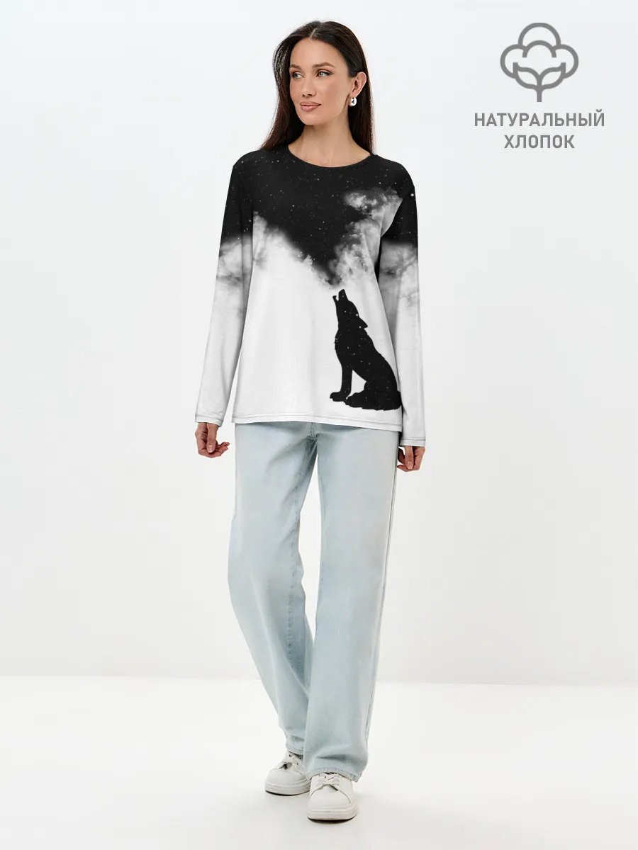 Лонгслив женский. Хлопок / Galaxy wolf