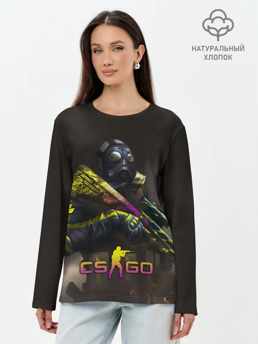 Лонгслив женский. Хлопок / CS:GO ЗАРЯЖЕН ПОБЕЖДАТЬ