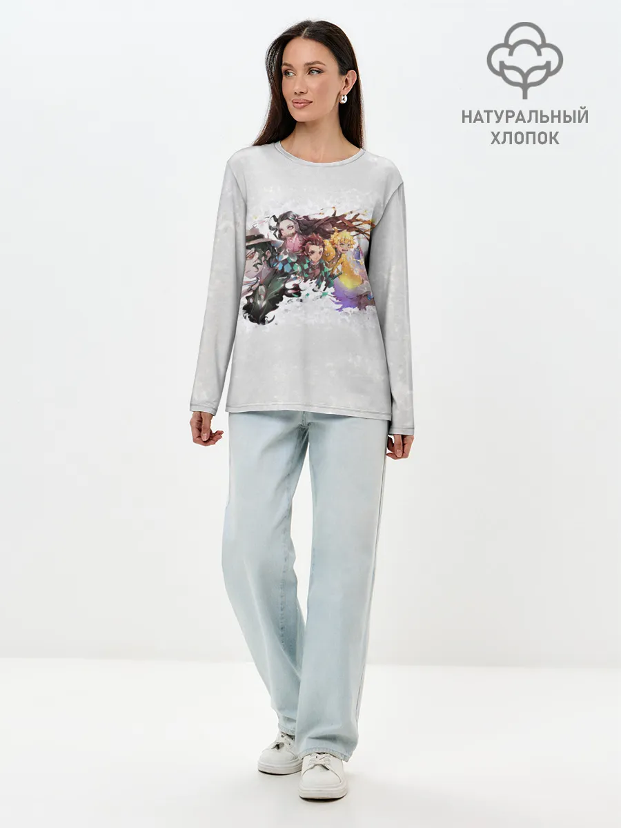 Лонгслив женский. Хлопок / Клинок рассекающий демонов