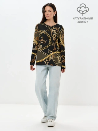 Лонгслив женский. Хлопок / Золотая цепь и бусы