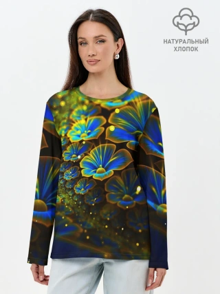Лонгслив женский. Хлопок / Ночные Цветочки
